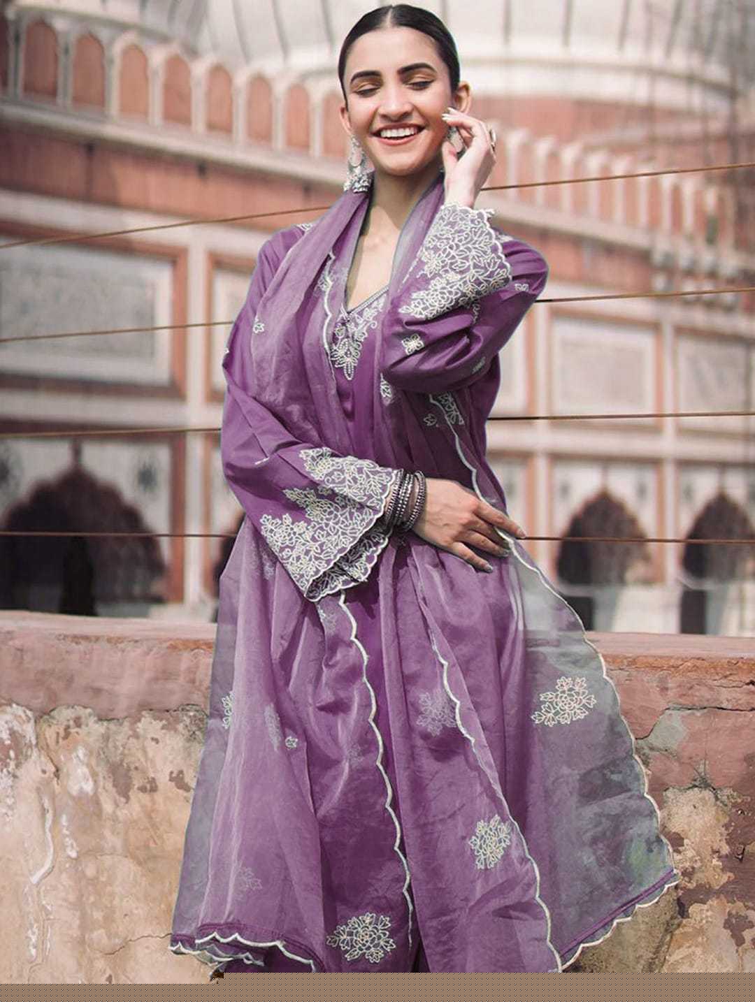 Viscose Chanderi Embroidered Kurti with Bottom and Dupatta - MYLUXURY LANE ENTERPRISE